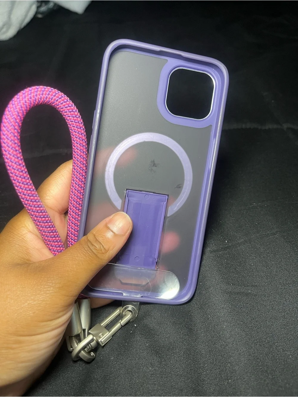 Purple Clear Protective Phone 13 Case with Built-in Ring Stand